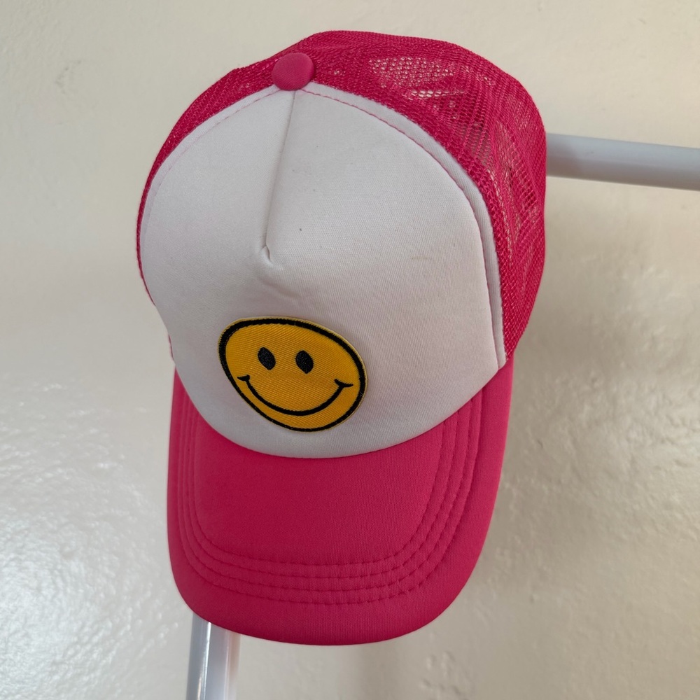 Pink and White Smiley Face Trucker Hat